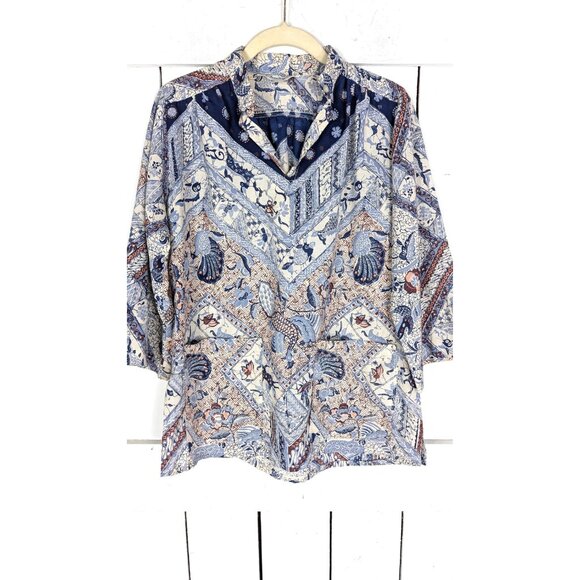 Vintage batik tribal print cotton pullover shirt - Picture 2 of 7